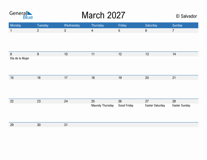 Fillable March 2027 Calendar