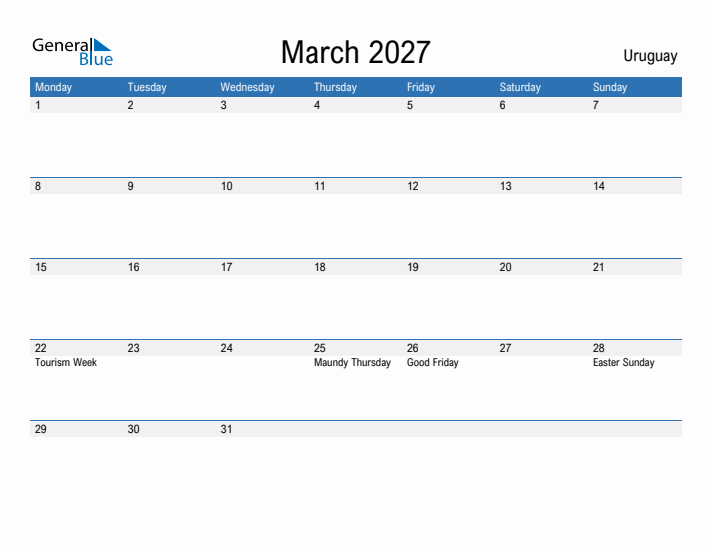 Fillable March 2027 Calendar