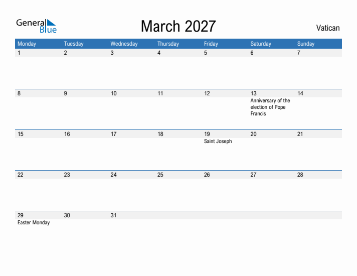 Fillable March 2027 Calendar