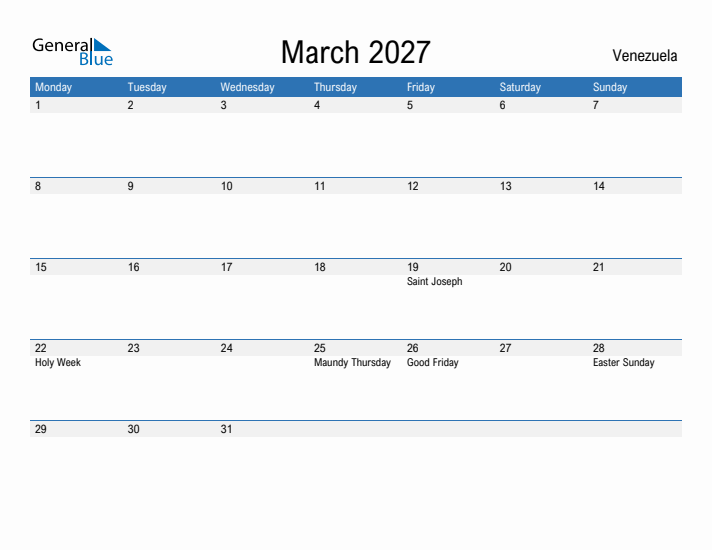 Fillable March 2027 Calendar