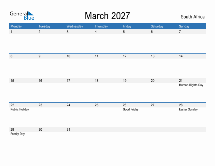 Fillable March 2027 Calendar