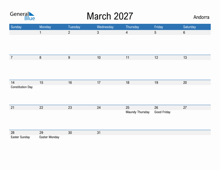 Fillable March 2027 Calendar