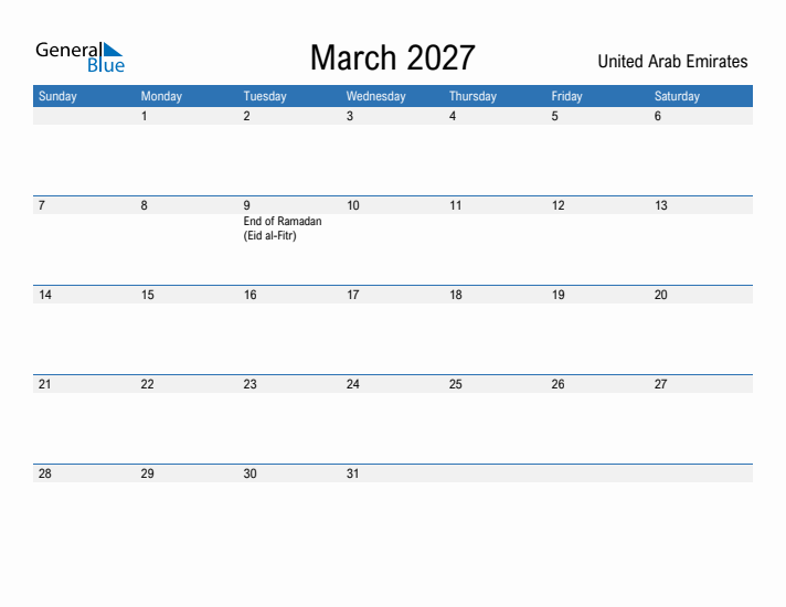 Fillable March 2027 Calendar