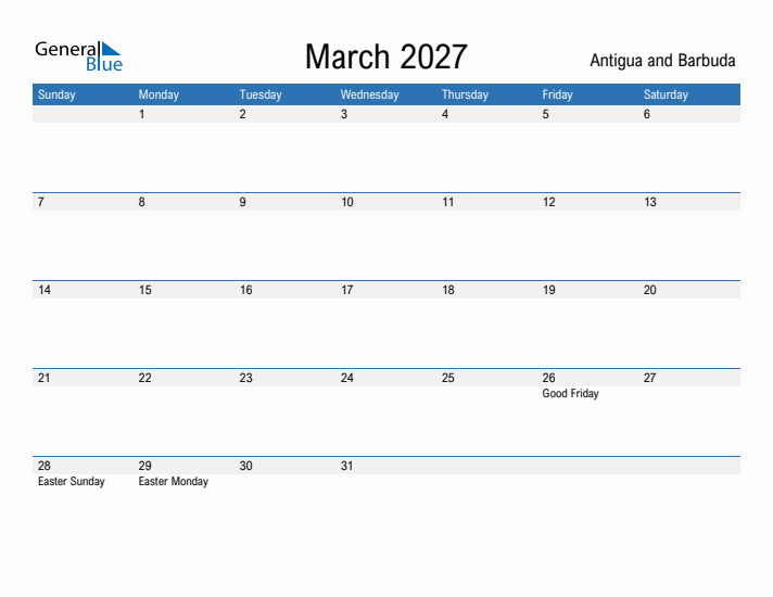 Fillable March 2027 Calendar