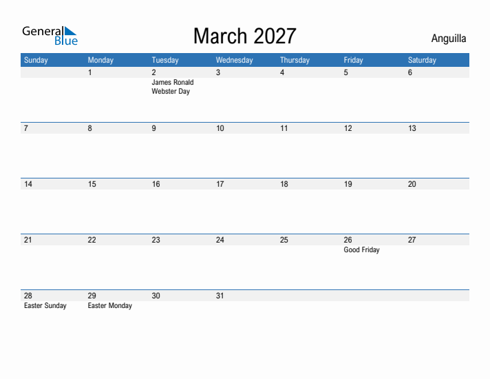 Fillable March 2027 Calendar