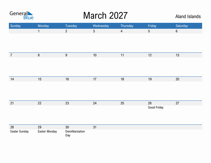 Fillable March 2027 Calendar