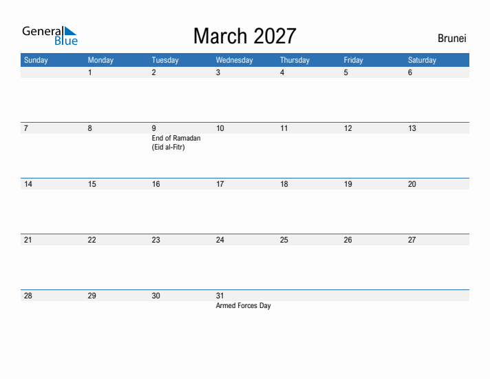 Fillable March 2027 Calendar