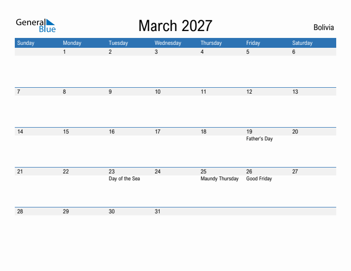 Fillable March 2027 Calendar