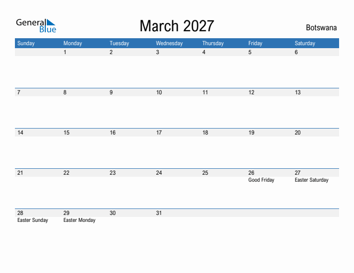 Fillable March 2027 Calendar