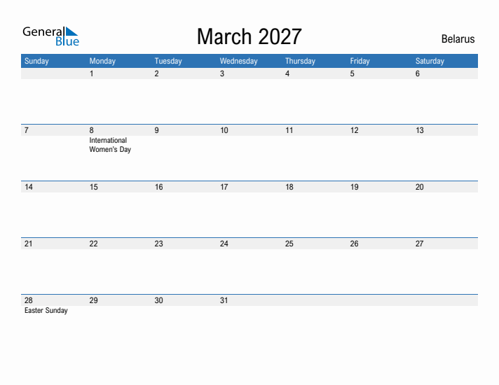 Fillable March 2027 Calendar