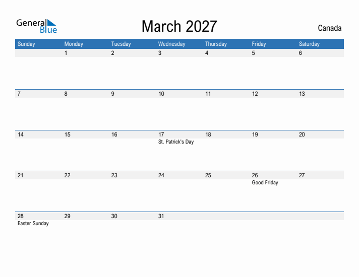 Fillable March 2027 Calendar