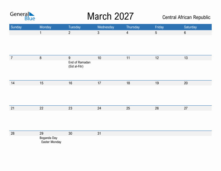 Fillable March 2027 Calendar