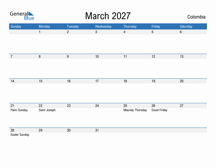 Fillable March 2027 Calendar