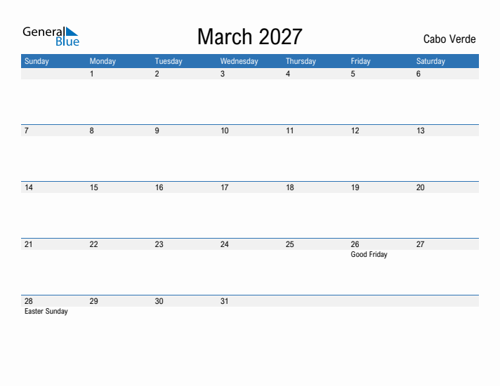 Fillable March 2027 Calendar