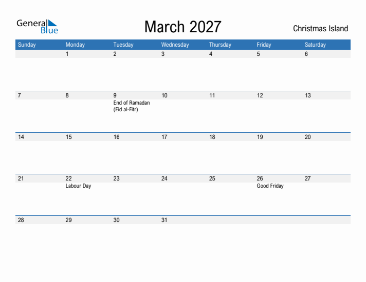 Fillable March 2027 Calendar