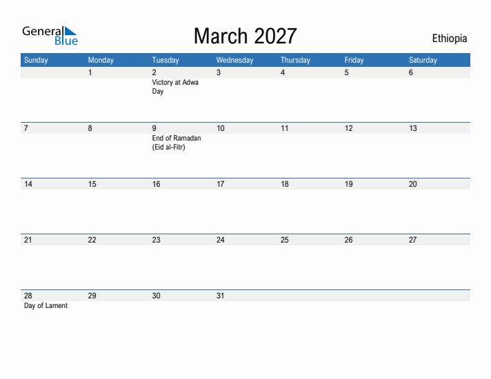 Fillable March 2027 Calendar