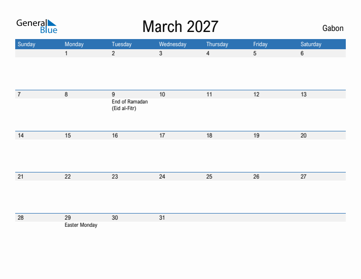 Fillable March 2027 Calendar