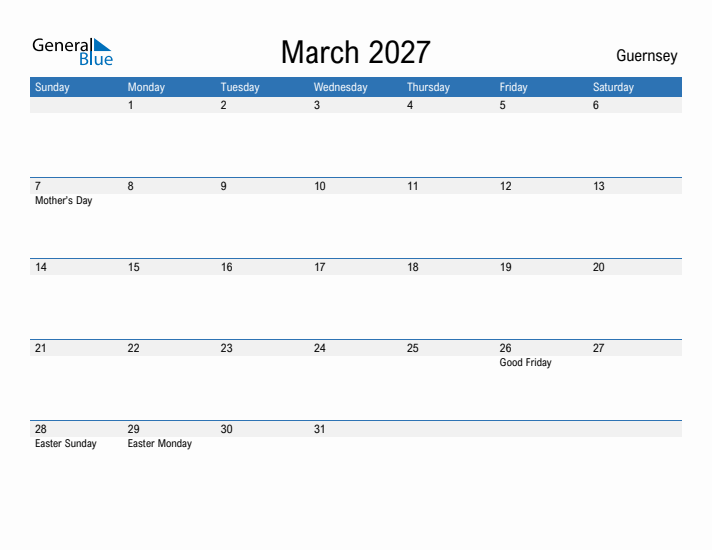 Fillable March 2027 Calendar