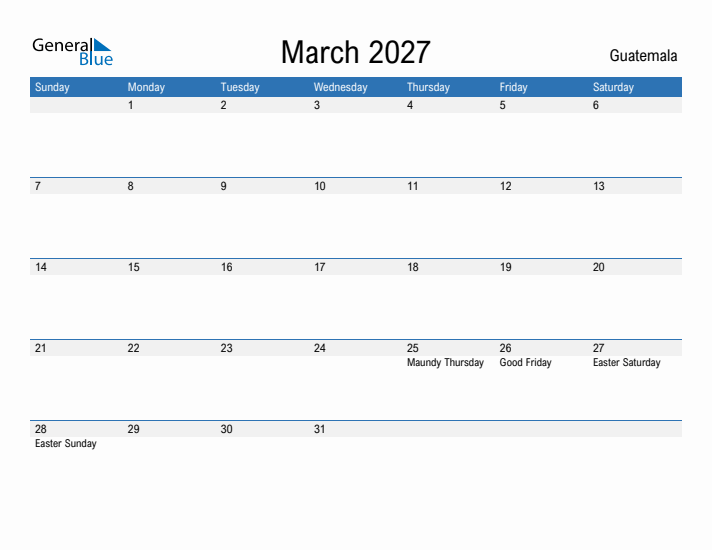 Fillable March 2027 Calendar