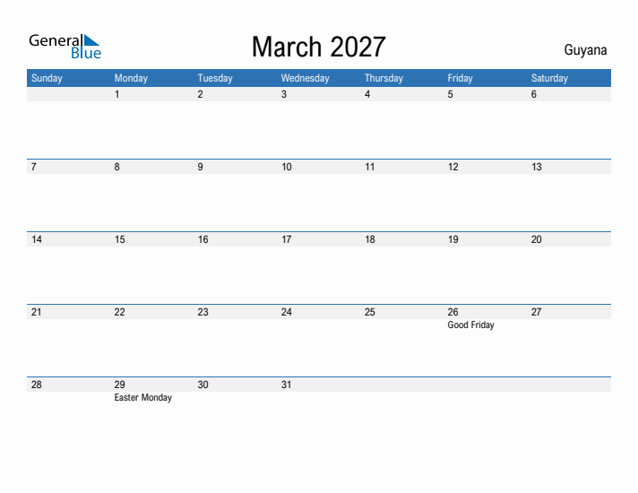 Fillable March 2027 Calendar