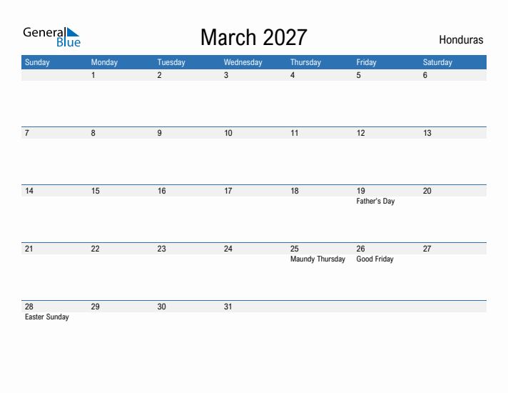 Fillable March 2027 Calendar