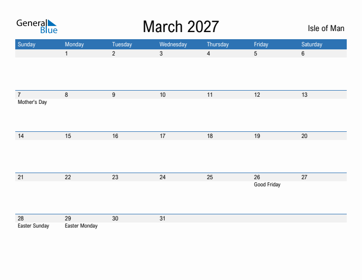 Fillable March 2027 Calendar