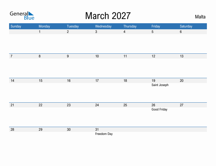 Fillable March 2027 Calendar