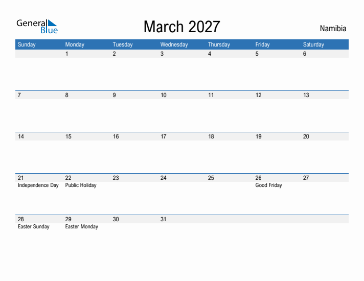 Fillable March 2027 Calendar