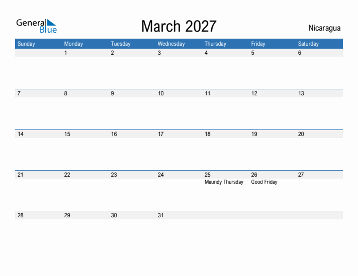 Fillable March 2027 Calendar