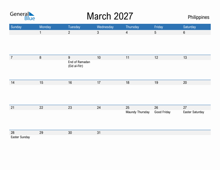 Fillable March 2027 Calendar