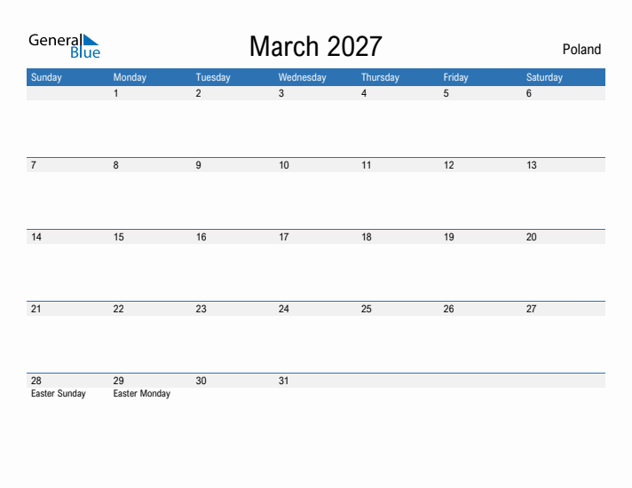 Fillable March 2027 Calendar