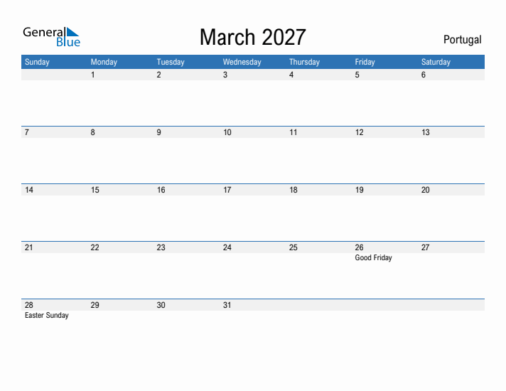 Fillable March 2027 Calendar