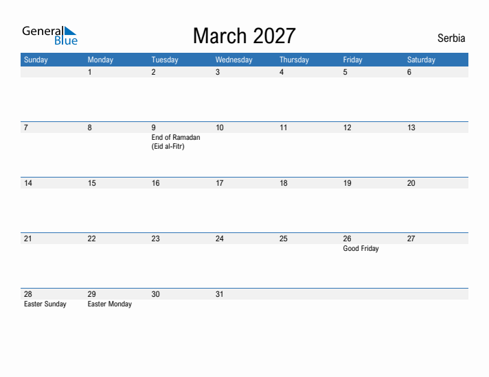 Fillable March 2027 Calendar