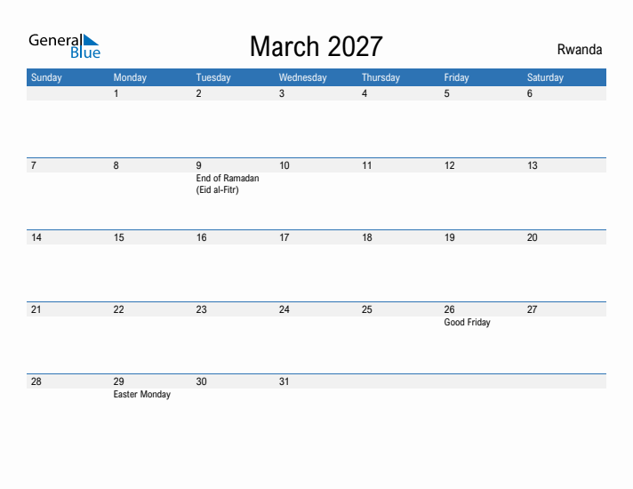 Fillable March 2027 Calendar