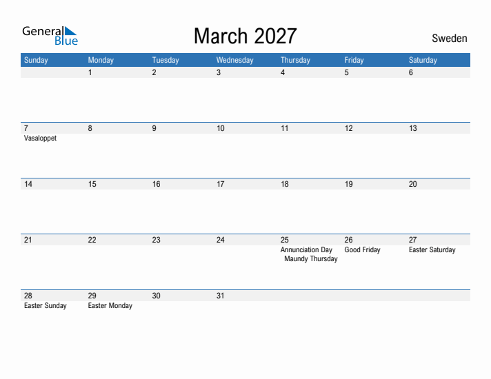 Fillable March 2027 Calendar