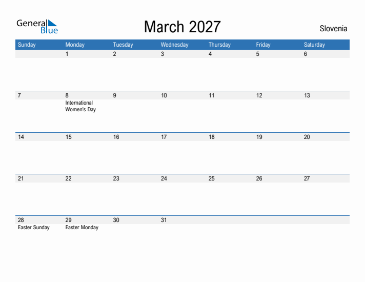 Fillable March 2027 Calendar