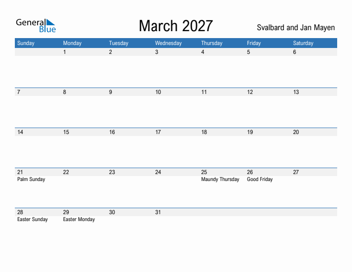 Fillable March 2027 Calendar