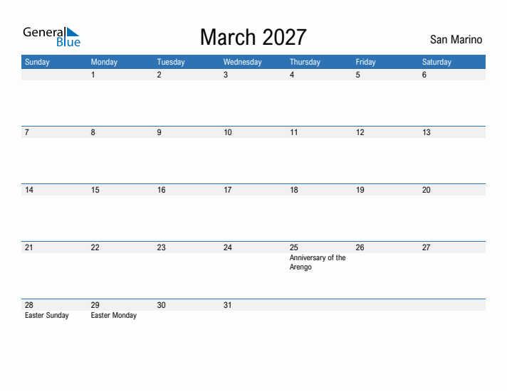 Fillable March 2027 Calendar