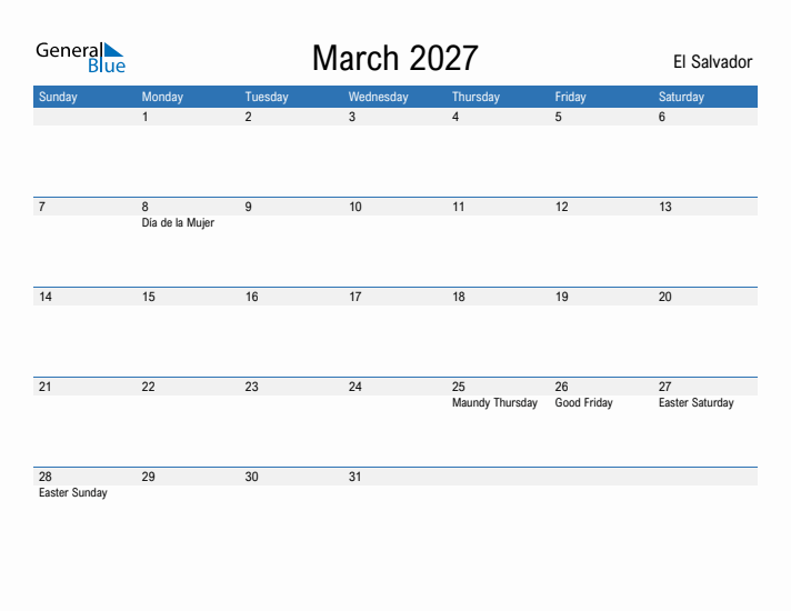 Fillable March 2027 Calendar