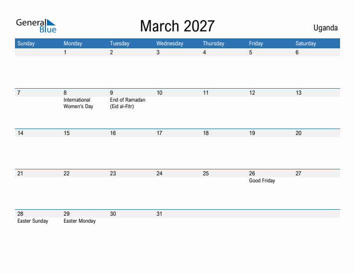 Fillable March 2027 Calendar