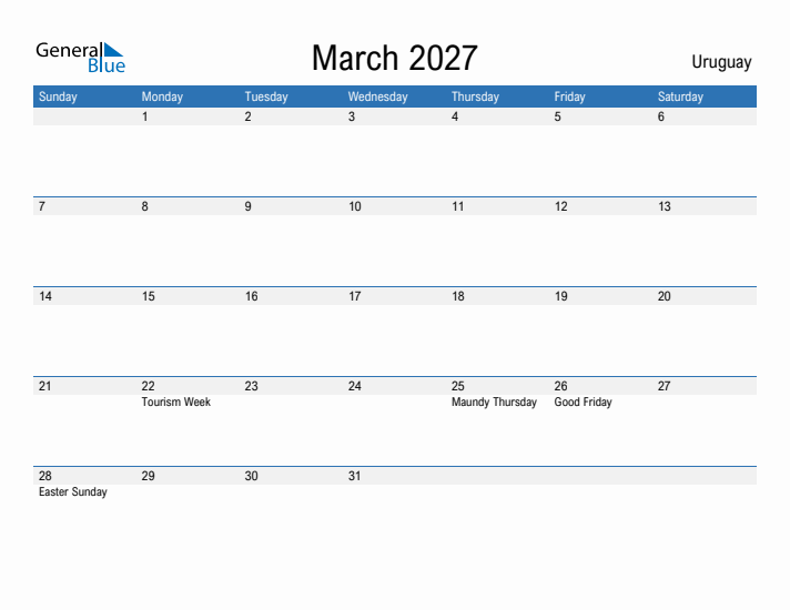 Fillable March 2027 Calendar