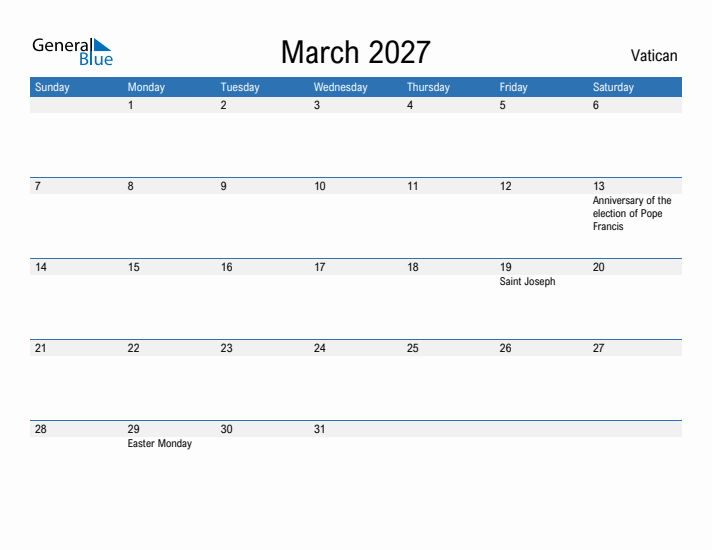 Fillable March 2027 Calendar