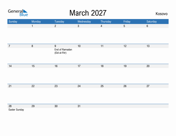 Fillable March 2027 Calendar