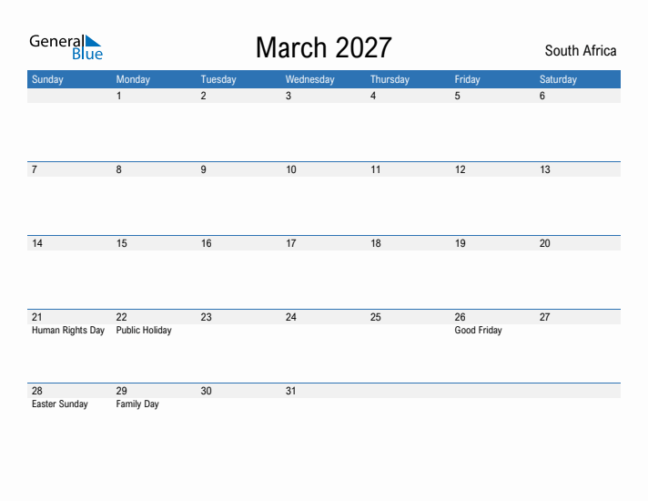 Fillable March 2027 Calendar