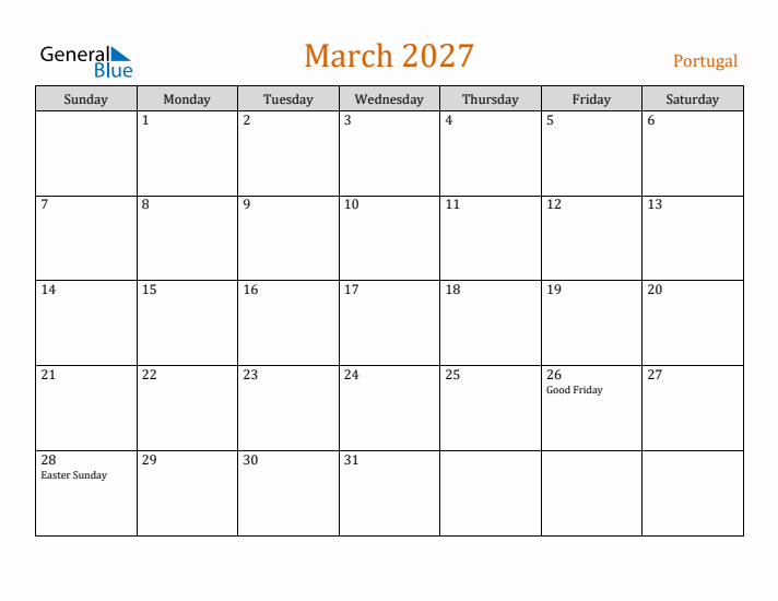 March 2027 Holiday Calendar with Sunday Start