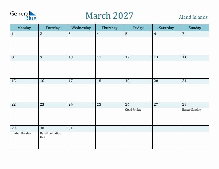 March 2027 Calendar with Holidays