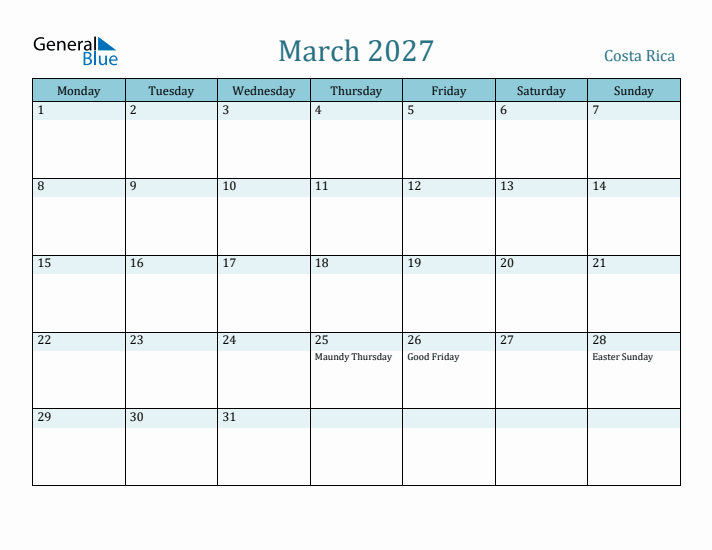 March 2027 Calendar with Holidays