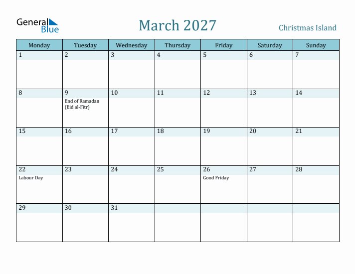 March 2027 Calendar with Holidays