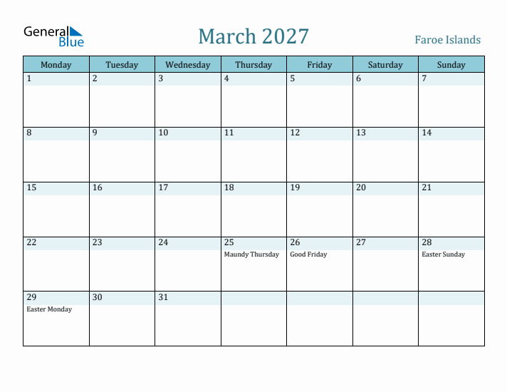 March 2027 Calendar with Holidays