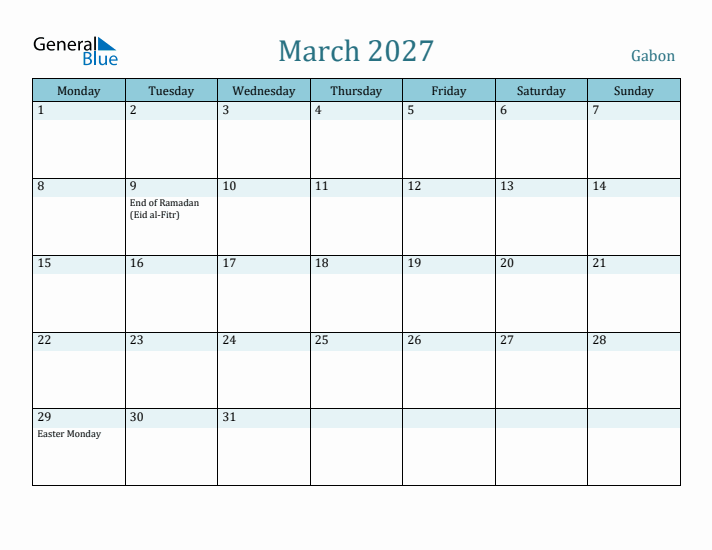 March 2027 Calendar with Holidays